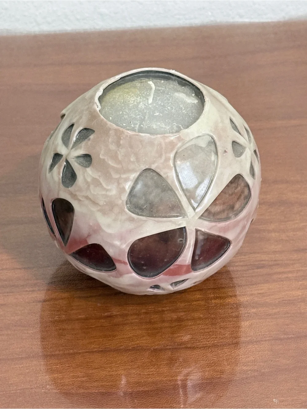 Handmade Spherical Glowing Flower Candle Beige 4.5”